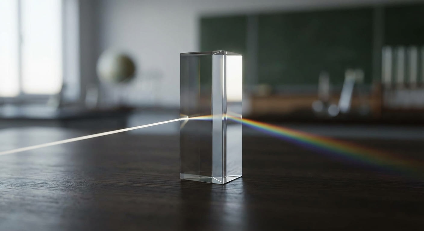 Визуализация спектрального анализа с разложением света через призму на неоновые линии